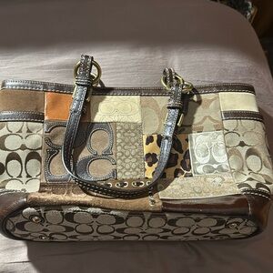Coach signature patchwork design brown tote handbag